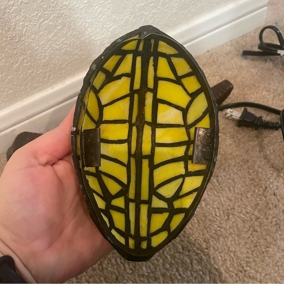 DINOSAUR Lamp with Tiffany Style Yellow Glass Shell 12" Brass - Picture 7 of 9